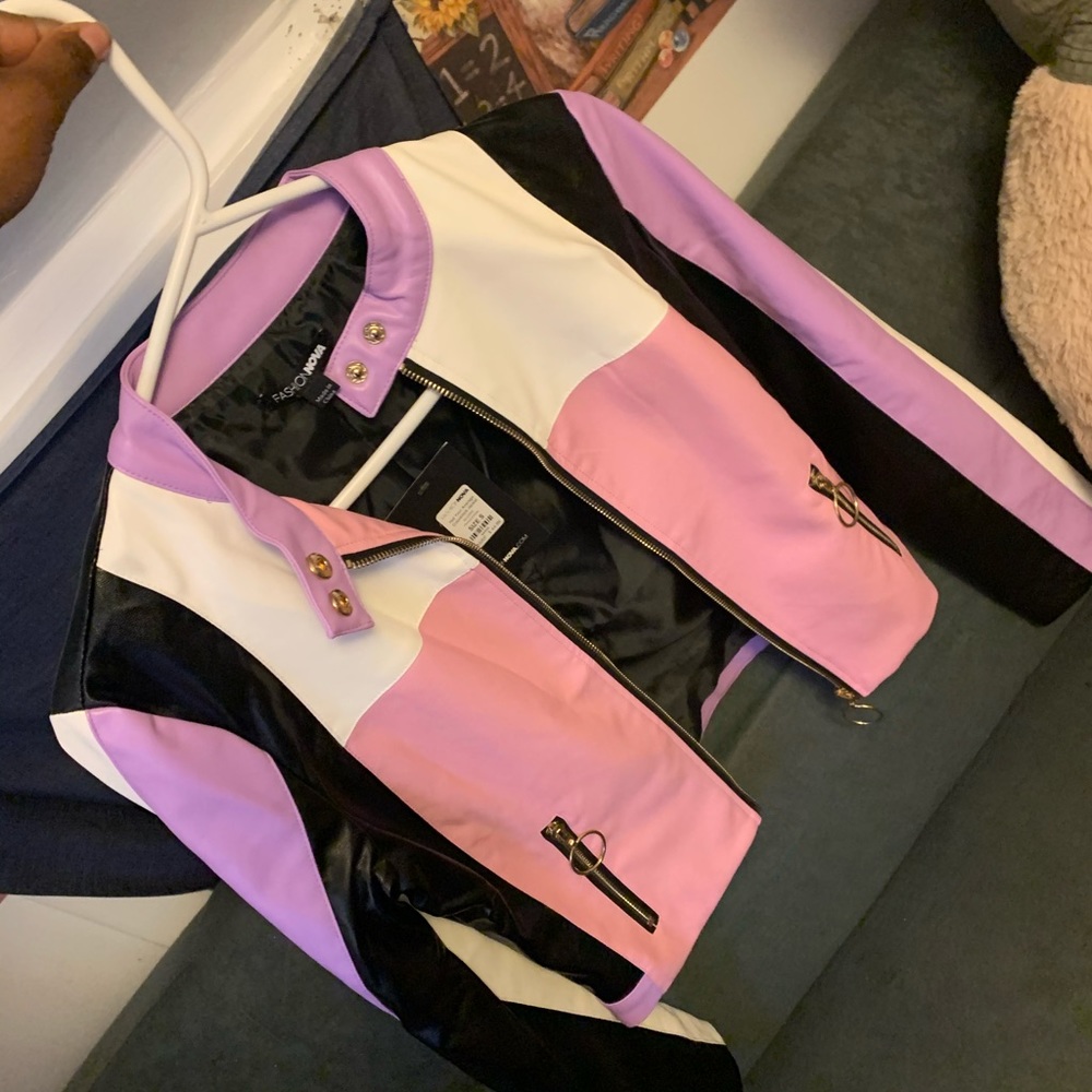 Colorblock leather jacket - Picture 4 of 5